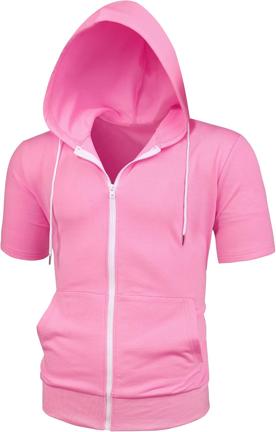 Lars Amadeus Men's Short Sleeve Hoodies Solid Color Zip Up Jackets with Hood