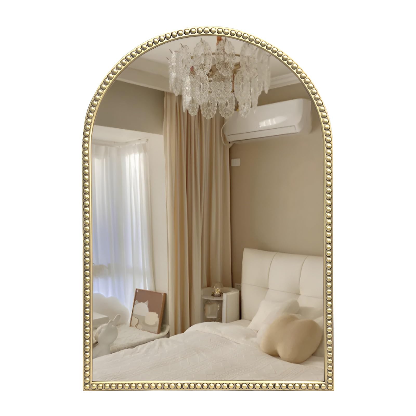 FGXHHS Arched Wall Mirror For Bathroom, Vintage, Beaded Frame, Decorative Hallway Living Room Bedroom(Champagne,60x90cm/23.6x35.4in)