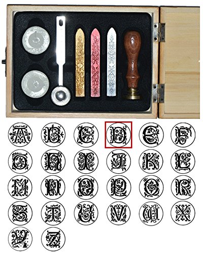XICHENWood Gift Box Stamp Seal Sealing Wax Vintage Classical Old-Fashioned Antique Alphabet Initial Letter Set Brass Color Creative Mysterious Stamp Maker Kit A-Z (D)