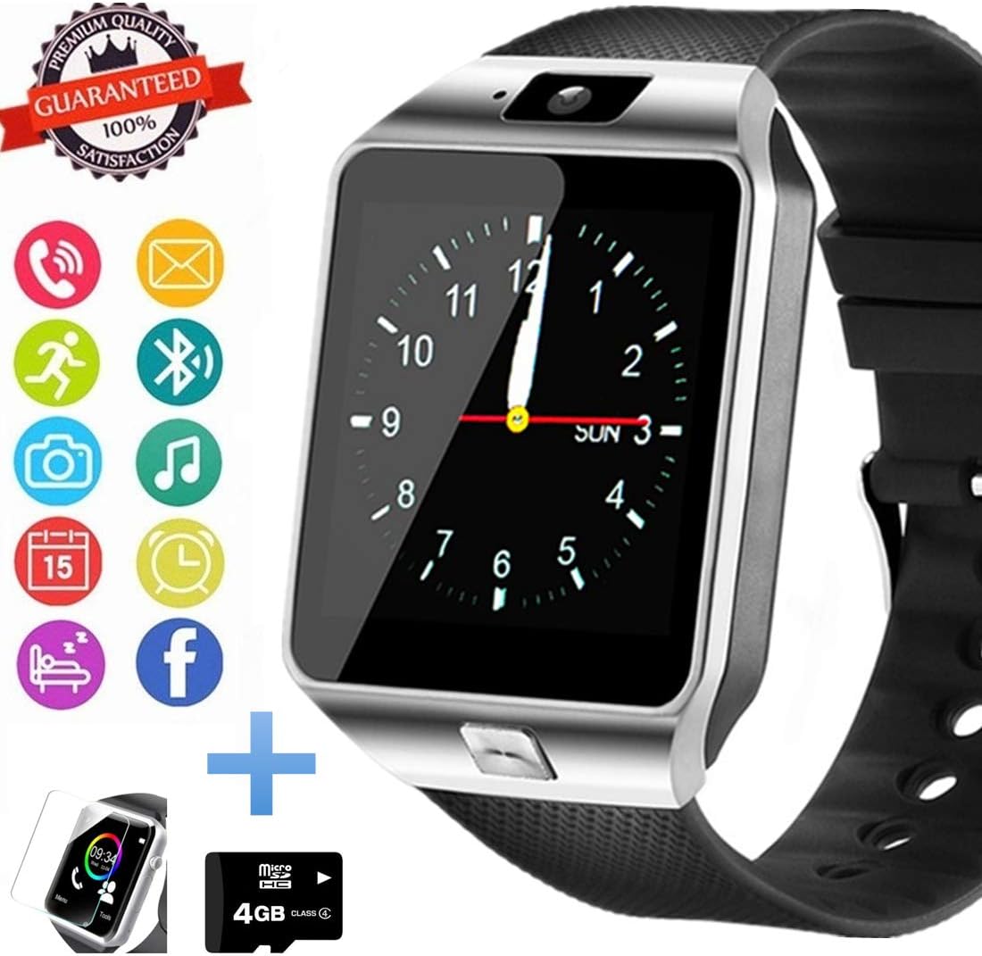 Hocent Smart Watch, Smartwatch with SD Card Camera Pedometer Phone Call Text SNS SMS Sync SIM Card Slot Music Player Alarm Compatible with Android and IPhone (Partial Functions) for Men Women Teens