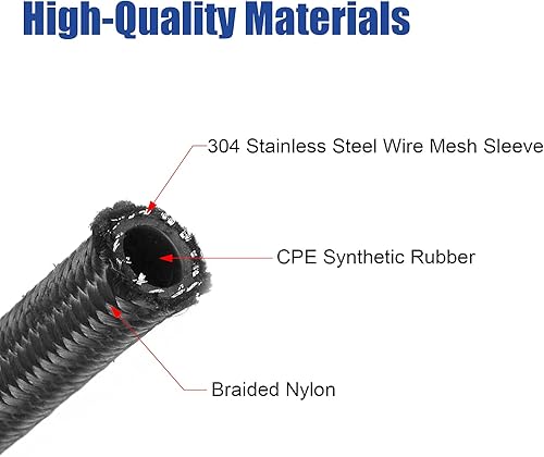 Miniatura 2 de Manguera de línea de combustible de 20 pies 6AN AN6 38 pulgadas, nailon negro, acero inoxidable, trenzado, universal, tubo de CPE, manguera de