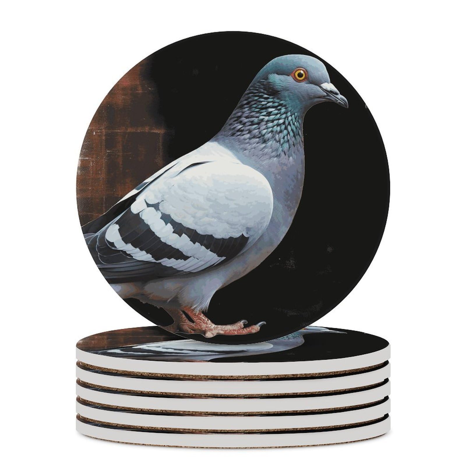 Pigeon Coasters for Drinks Absorbing Round Ceramic Stone Coaster with Cork Base Coffee Cup Beverage Table Cup Mat Modern Style Bar Coaster Set for Home Decor