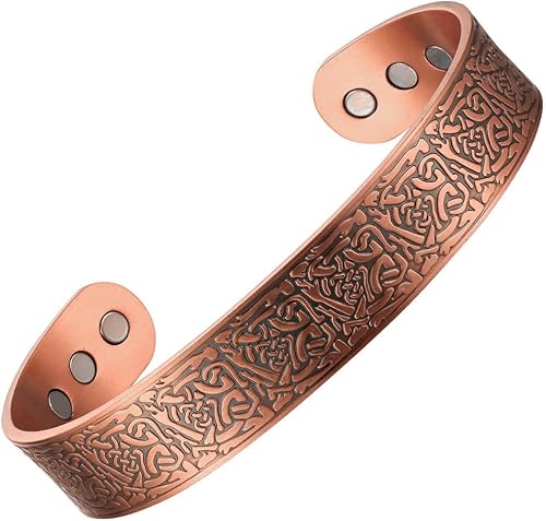 Earth Therapy - Pulseras magnéticas de cobre estilo nórdico de bronce vikingo para hombres y mujeres, con imanes ultra fuertes - Ajustable