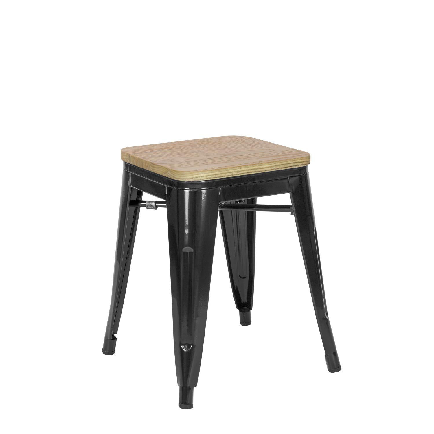 Vaukura Taburete Bajo Oliix Madera Brillo - Taburete Estilo Industrial (Negro)