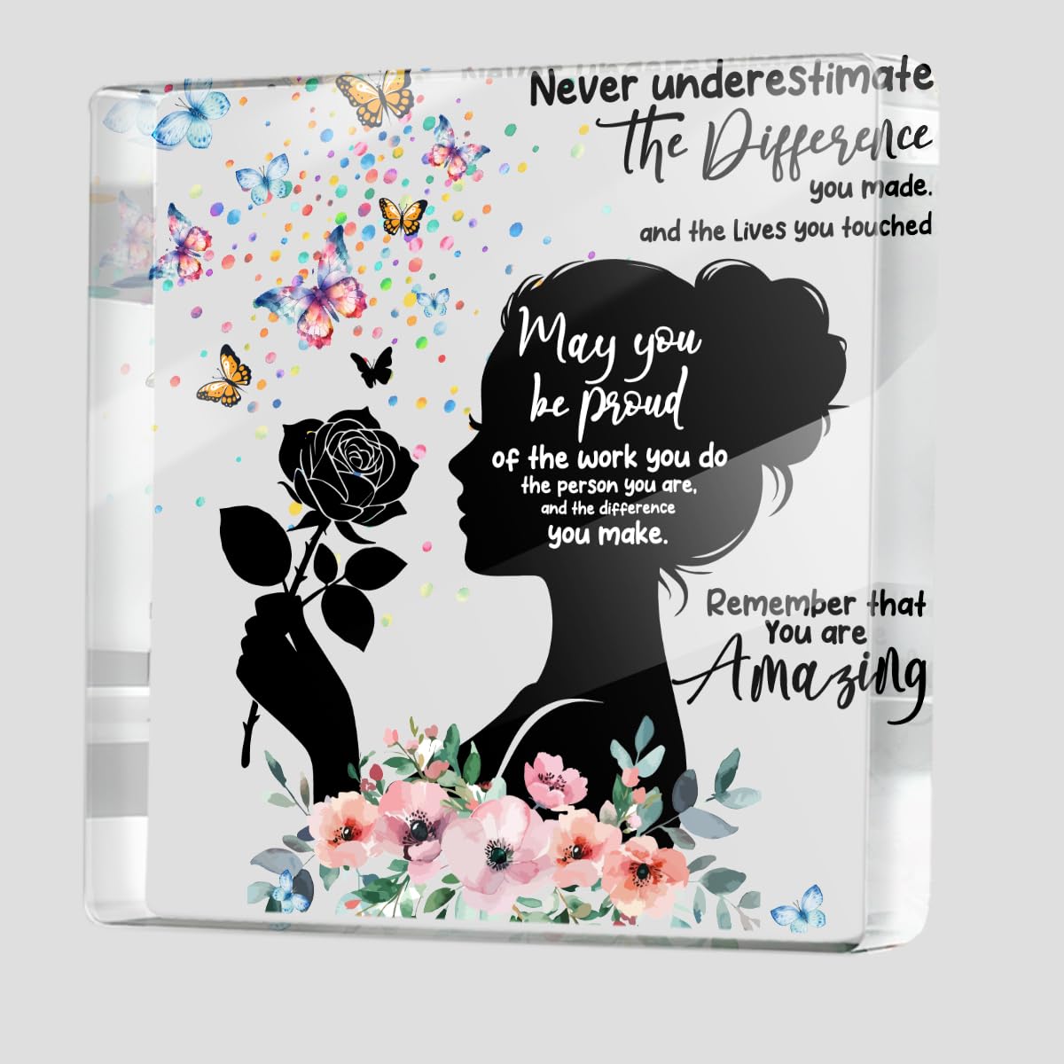 Inspirational Gifts for Women Friends Birthday, Flower Butterfly Acrylic Sign Thank You Gifts for Coworker, Appreciation Gift, Farewell Gift for Friends Female Nurse Teacher Counselor Boss Lady Sister
