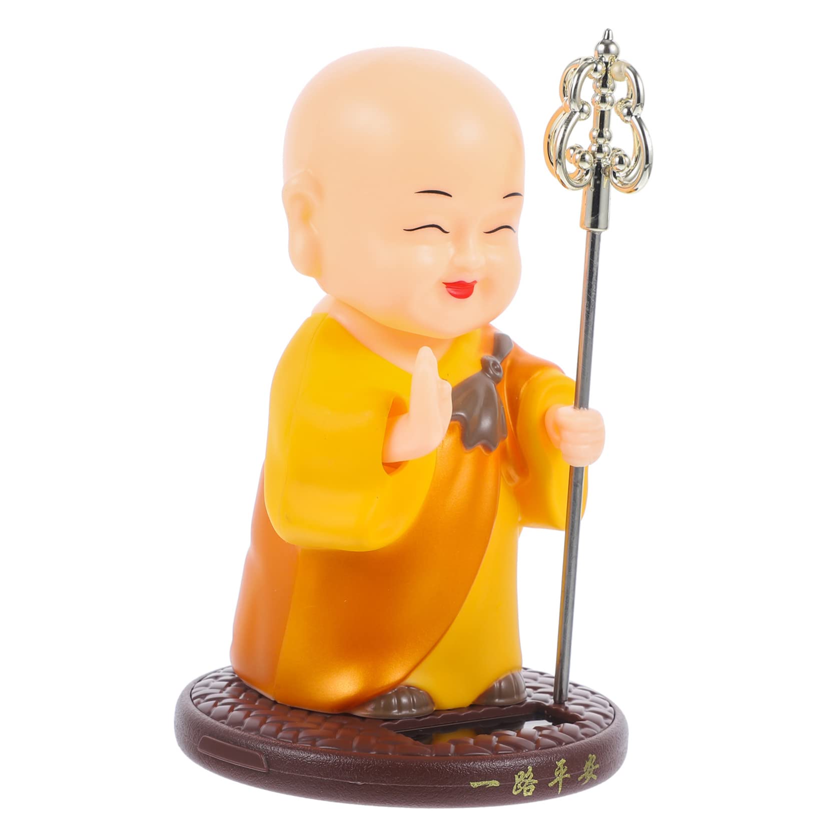 STOBAZA 3stücke Solarbetriebene Schüttelkopf-mönchsfigur Lustiges Auto- Niedliche Desktop-Gestaltung Für Büro Und Zuhause Innovative Asiatische Dekoration Gelbe Statue