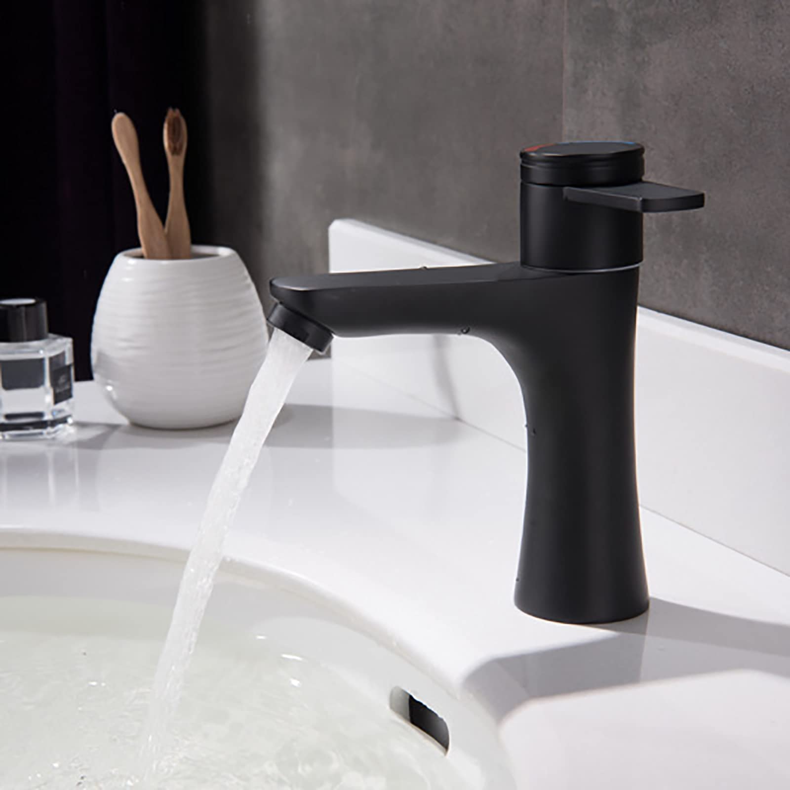 Grifo de baño Grifo de Lavabo de baño de latón Grifo Mezclador de Lavabo de una manija Grifo de Lavabo de un Solo Orificio Grifo de Lavabo montado en la Cubierta con Agua fría y Caliente, ne