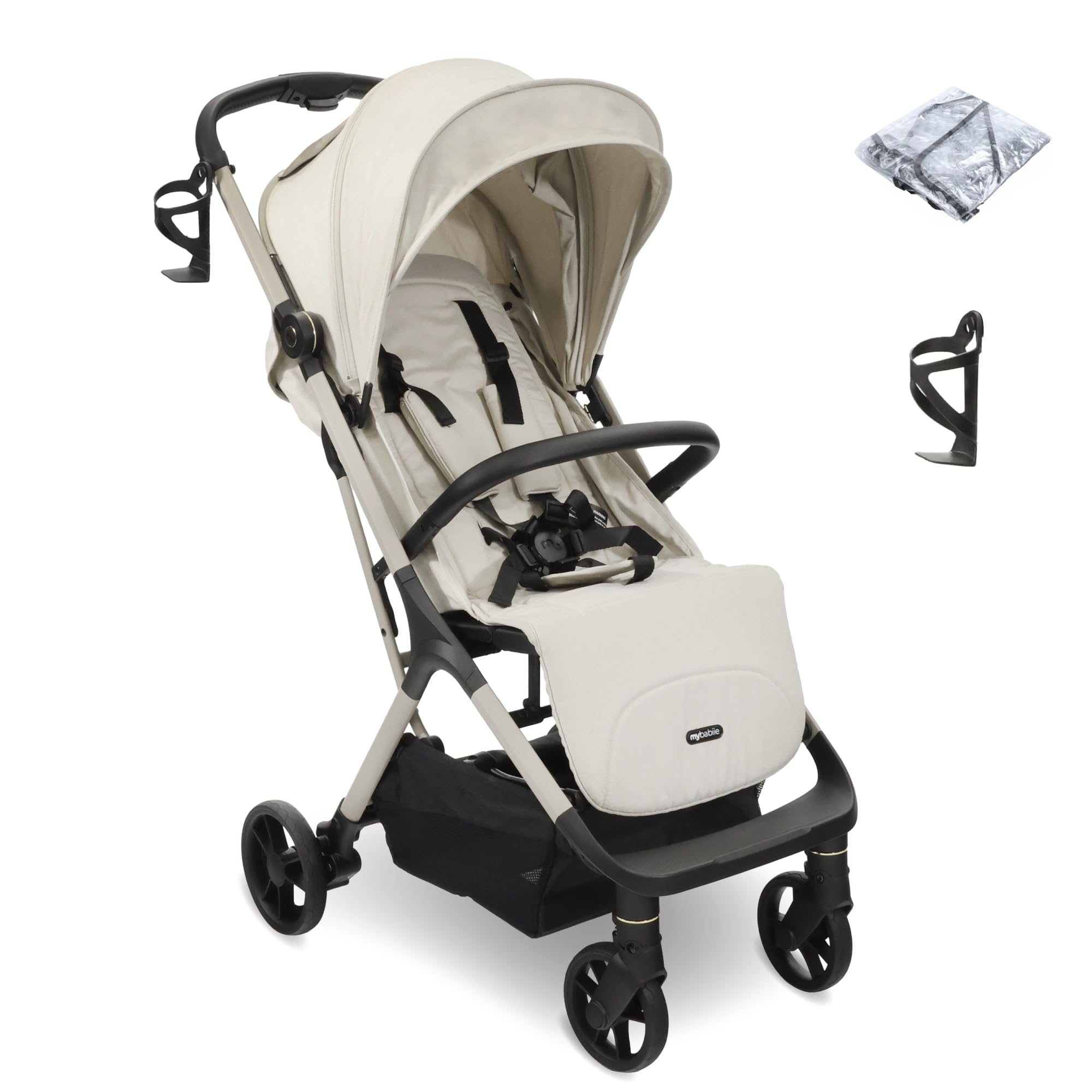 My Babiie MBX7 Autofold Stroller – from Birth to 4 Years (22kg), Foldable & Compact, Lightweight, Travel Buggy for Toddlers, Pushchair Includes Rain Cover - Ivory