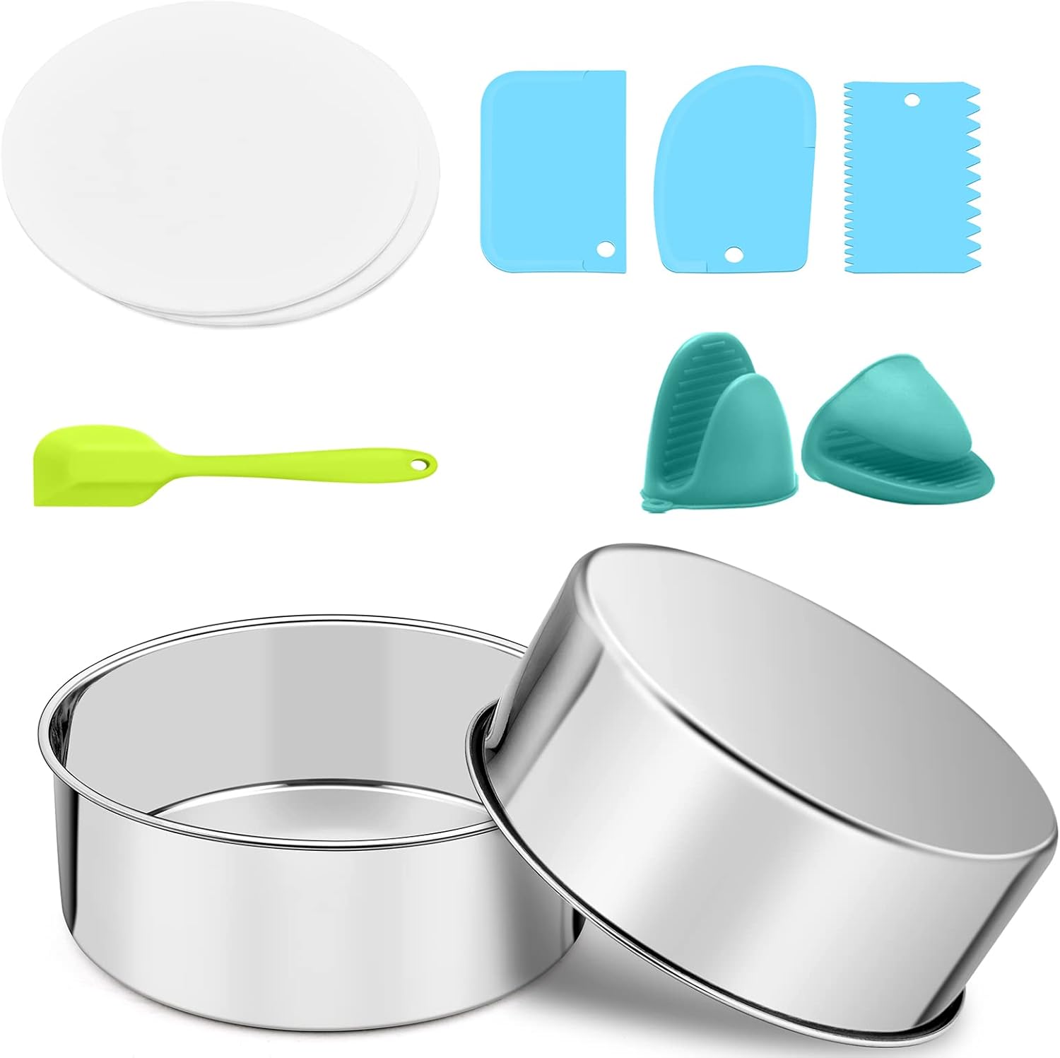 TeamFar Cake Pan, 2 Pcs 8x3 Inch Round Cake Pan (8''x8''x3'') Thumbnail
