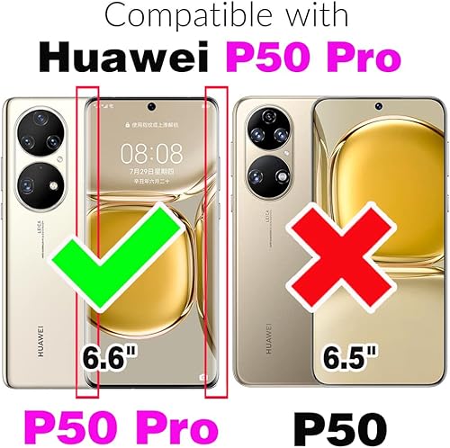 Miniatura 2 de Asuwish Funda de teléfono para Huawei P50 Pro con protector de pantalla de vidrio templado y soporte delgado, híbrido, resistente, película trasera