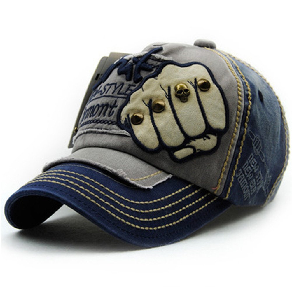 ipuis Rivets Popular Elements Sport Baseball Cap Printed Letter Fist, Leisure Cap,Suit for Outdoor Activity (Blue)