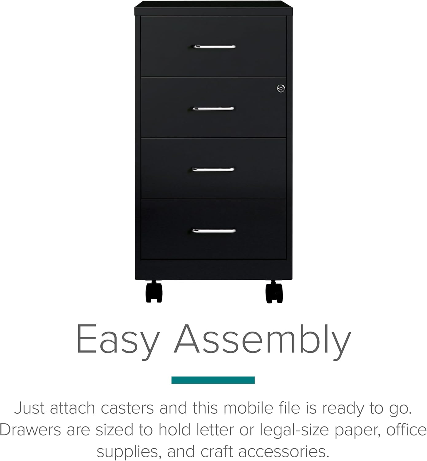 Hirsh Industries Space Solutions 18" Deep 4 Drawer Metal Mobile Organizer Black