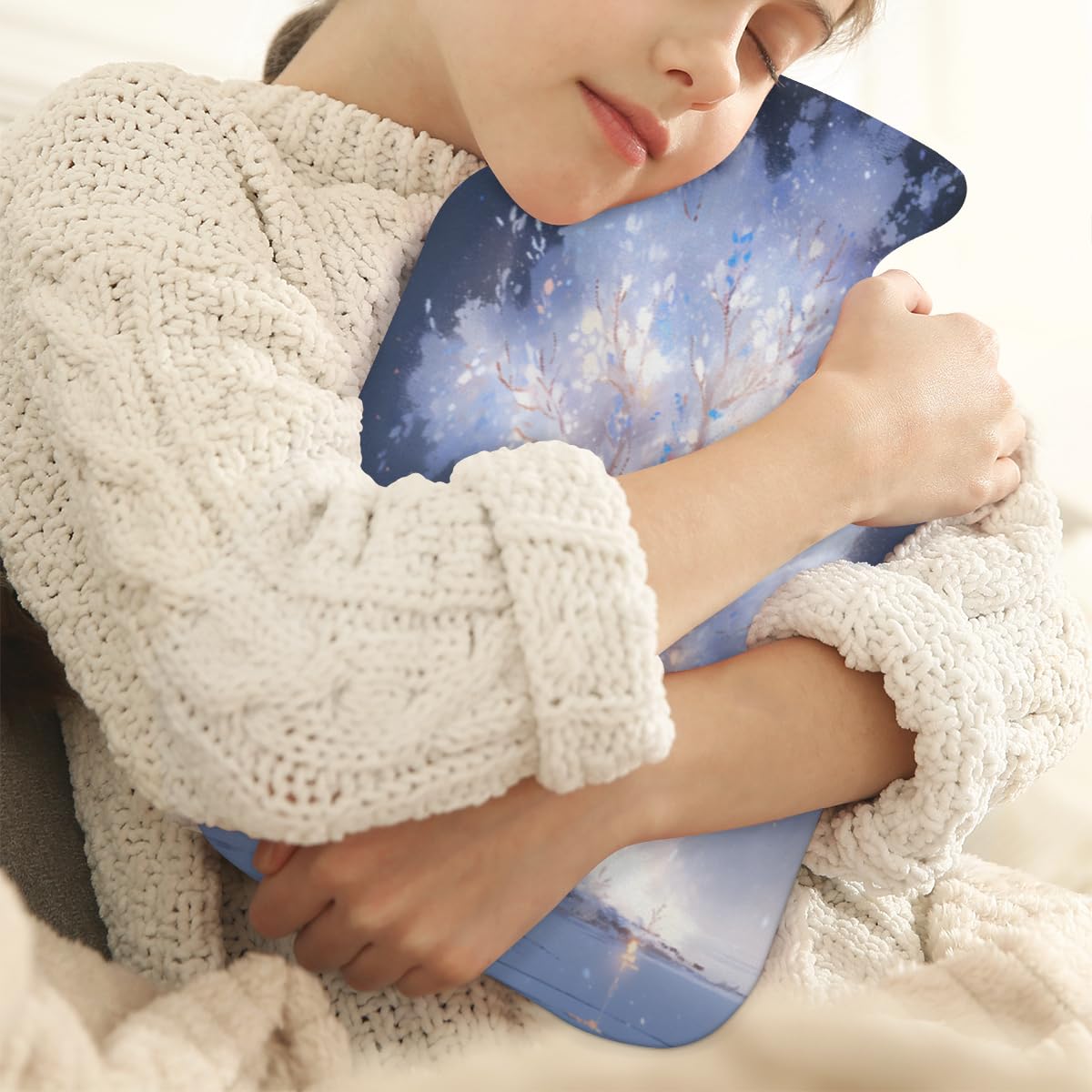 Hot Water Bottle with Soft Cover,2L Tree of Life Hot Water Bag for Hot and Cold Compress, Hand Feet Warmer, Watercolor Tree Rubber Hot or Cold Water Bottle Halloween Christmas Decorations