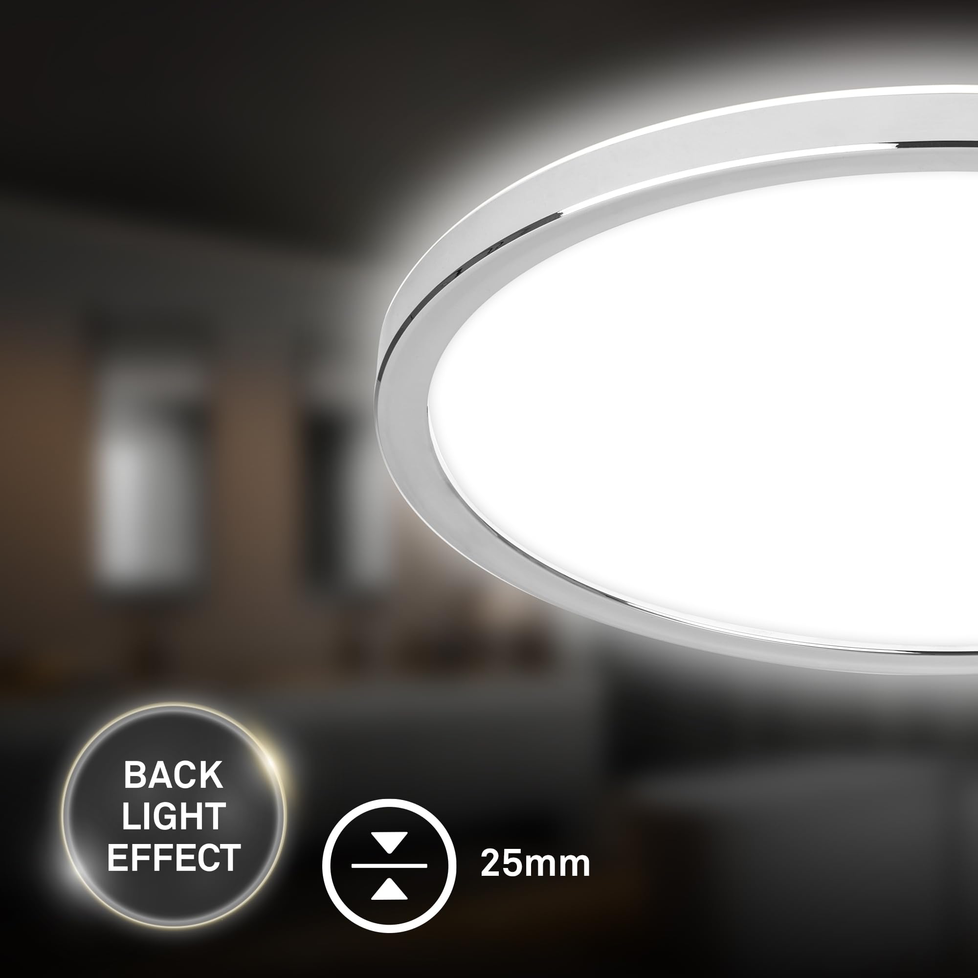 BRILONER - Plafon led techo baño con luz indirecta, IP54 protección contra polvo y salpicaduras de agua, lampara techo, lampara baño techo, plafones para techo led, 29,3x2,8 cm, cromo
