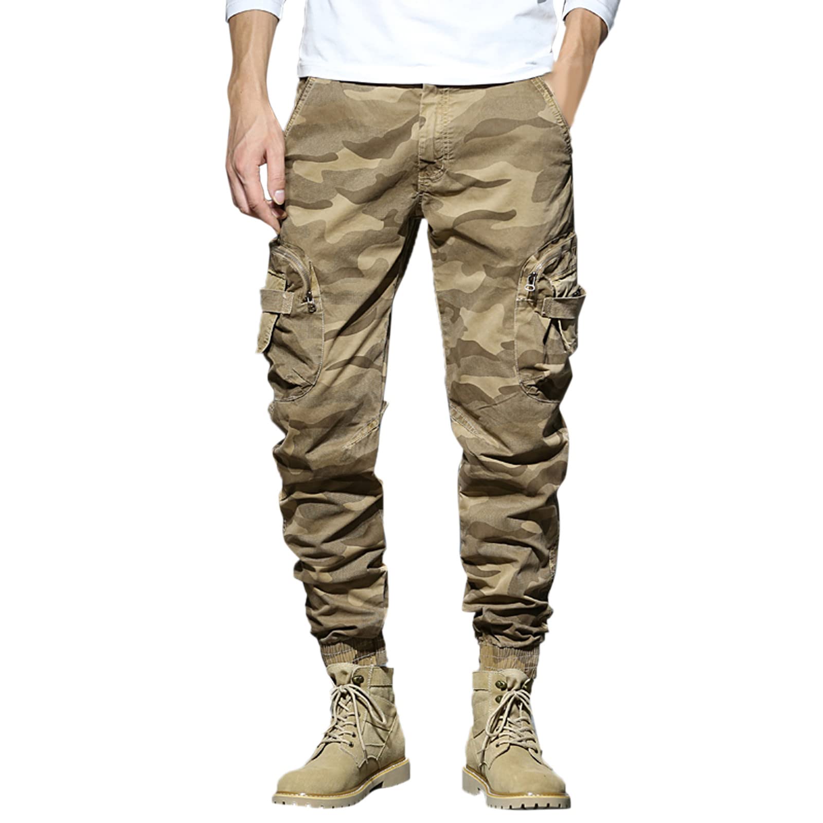 SRZYMJ Herren Cargohose Kurz Stretch jogginghosegröße 94 dünne Freizeithose Outdoor Kleidung 3/4 Trainingshose sportbekleidung Softshellhose Lange Unterhosen Baumwolle Winter Trekkinghose MTB Khaki