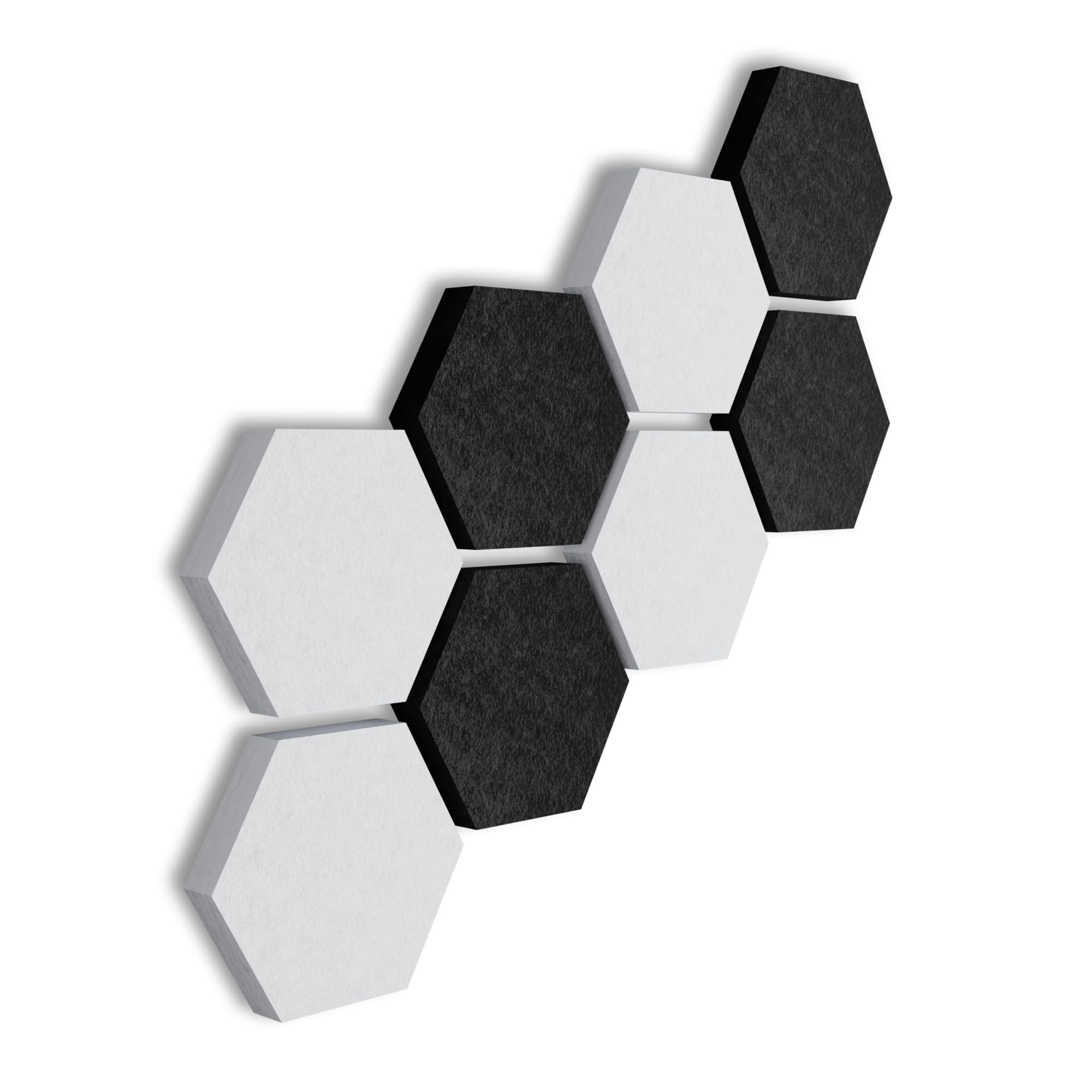 SILENT4® Set di pareti fonoassorbenti HEXAGON, 8 elementi in vello acustico, montaggio adesivo, immagine acustica, miglior suono attraverso i pannelli acustici per l'ufficio, l'home office e il gaming