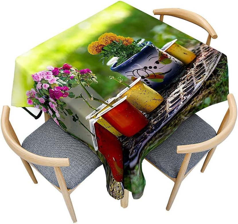 Tizhweqo Mantel Mesa Cuadrada Maceta, Manteles Antimanchas Flores, 3D Impresión Mantel Impermeable Lavable para Cocina Salón Comedor, 150x150 cm Q.P3285