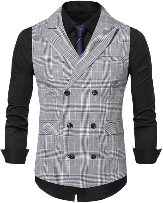 Youllyuu Pak Vest Mannen U-hals Double-Breasted Dark