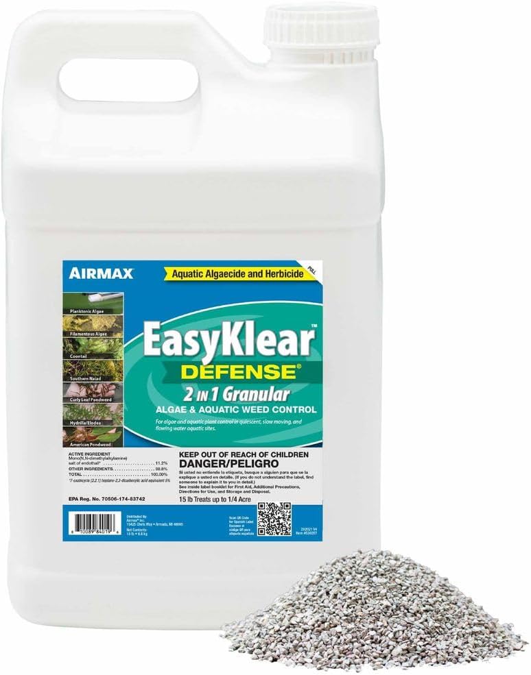 Airmax EasyKlear Pond & Lake Algae & Weed Vegetation Control, 2-in-1 Broad Spectrum Aquatic Herbicide & Algaecide Granular Water Treatment, 15 Pounds