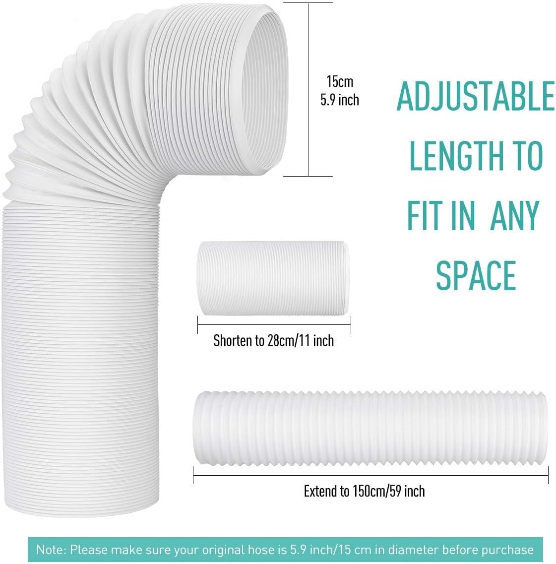 AGPTEK Exhaust Hose for Portable Air Conditioner, 5.9 Inch Diameter AC Vent Hose, Replacement for 5.9 inch Exhaust Vent Tube -Counter Clockwise Thread, 59 Length