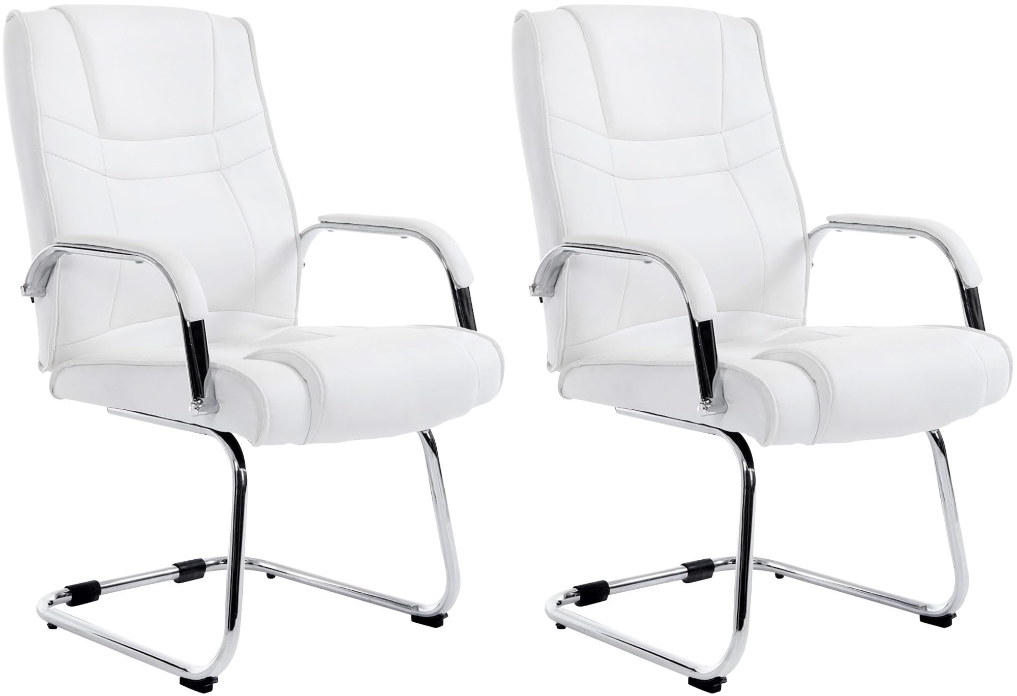 CLP Lot De 2 Chaises Cantilever Attila en Similicuir avec Accoudoirs I Fauteuil Oscillant avec Piètement Luge Métal Chromé I Charge 180 Kg, Couleur:Blanc