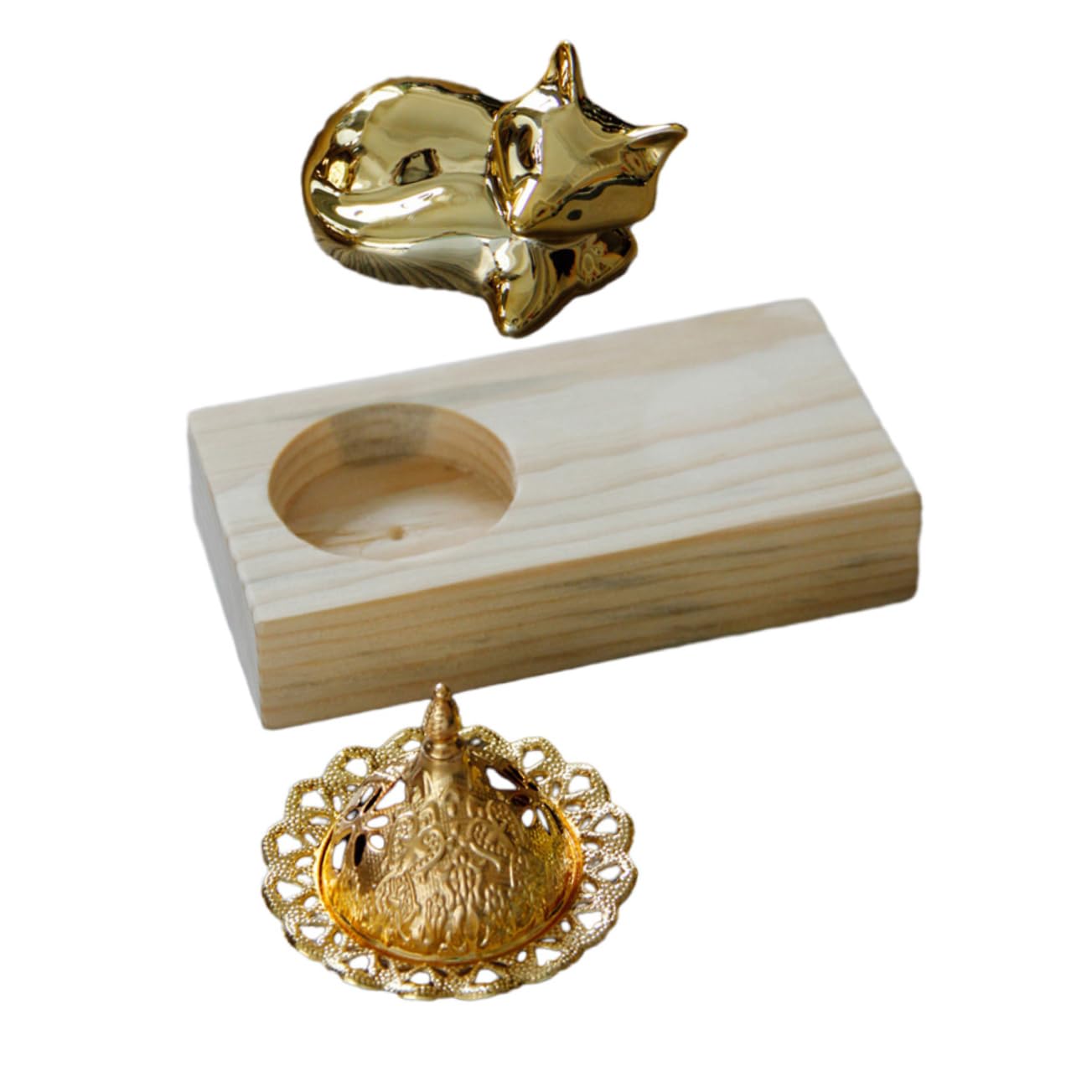 3 Sätze Holz Metall Räuchergefäß Aromatherapie Censer für Zuhause Büro Meditation Orientalisches Design mit Stabiler Bauweise und Feiner Verarbeitung