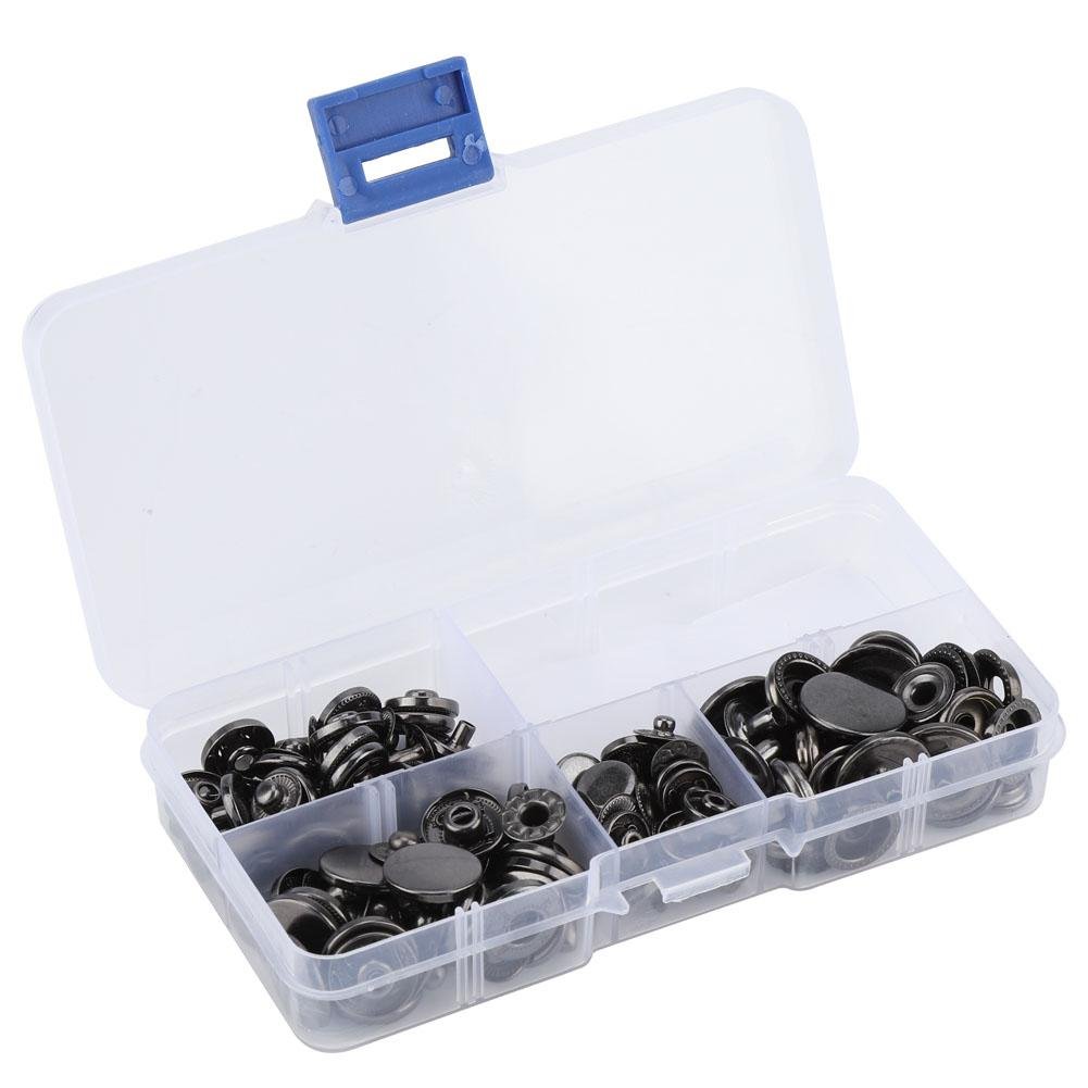 80 Sets Snap Fasteners Kit,Metal Snap Buttons Press Studs with a Set Pieces Fixing Tools,4 Assorted Sizes for Leather, Coat, Down Jacket, Jeans Wear and Bags(Black)