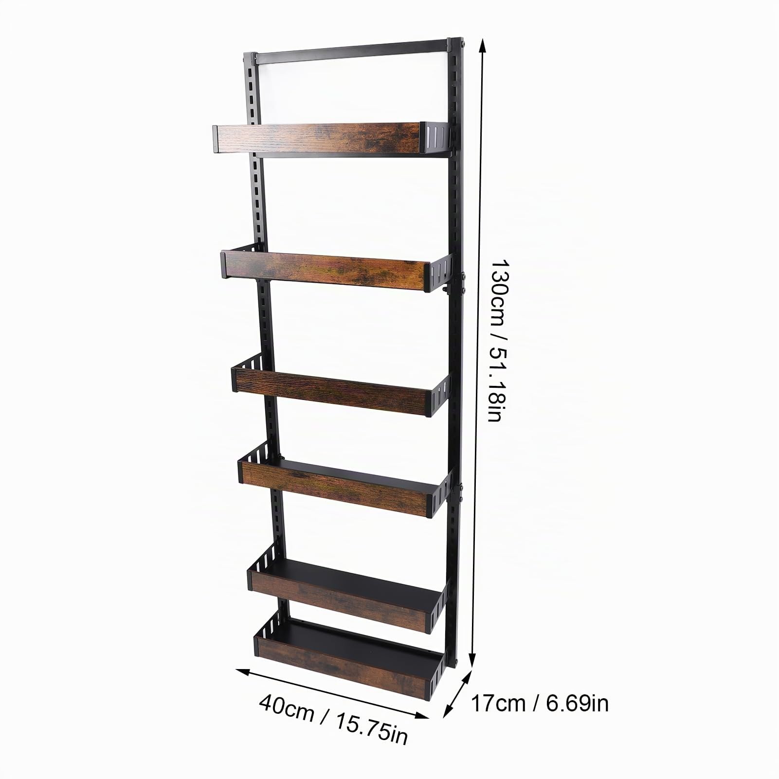 Organizador de Despensa para Montaje en Pared, Organizador de Especias de 6 Capas con Gancho para Puerta para Cocina, Dormitorio, Baño, Altura Ajustable Cada Estante