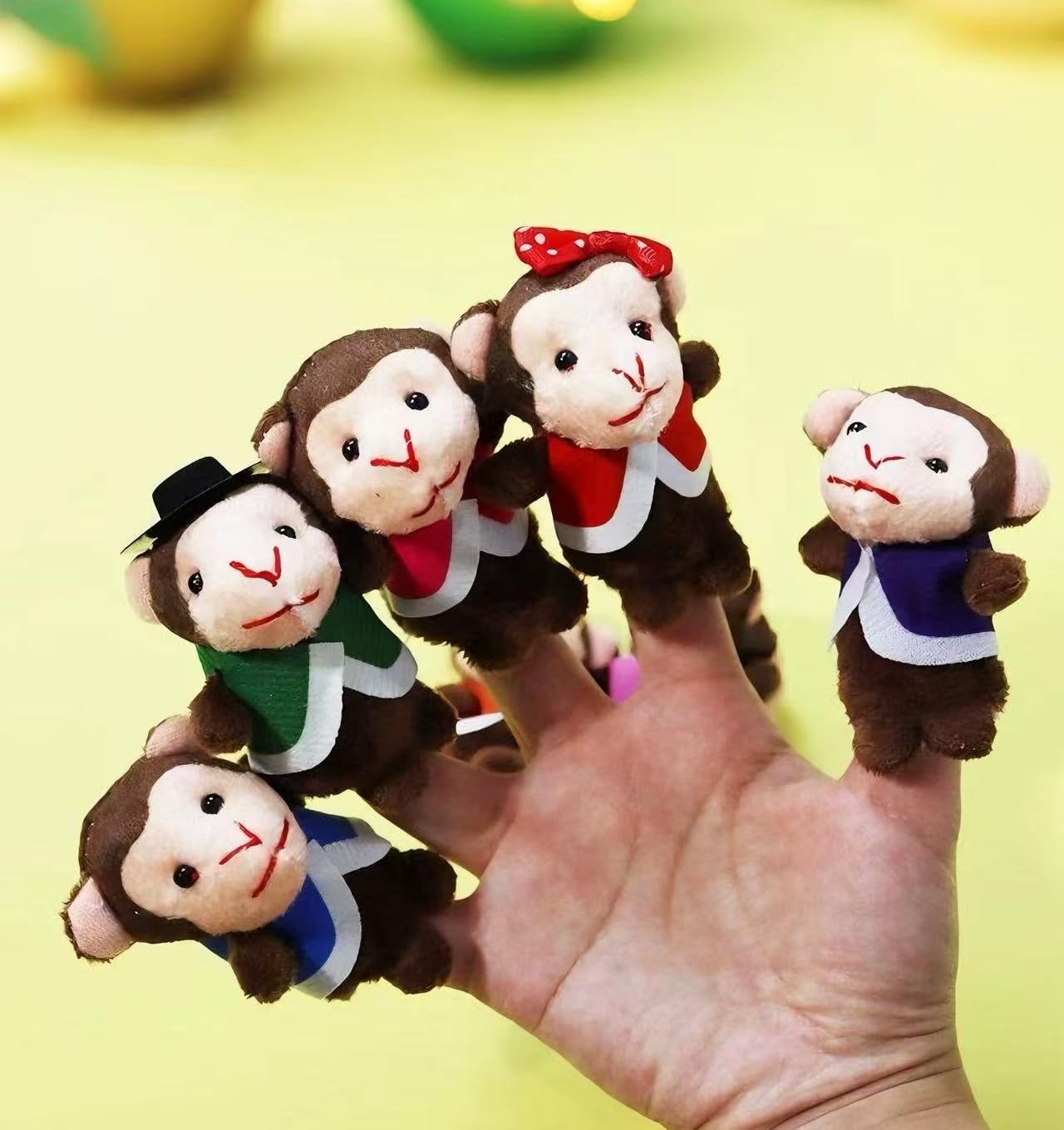 5 Little Monkeys Finger Puppets for Kids, 7 Pack Plush Finger Puppets Toy, Storytelling Theater Role Play, Bedtime Story for Toddlers