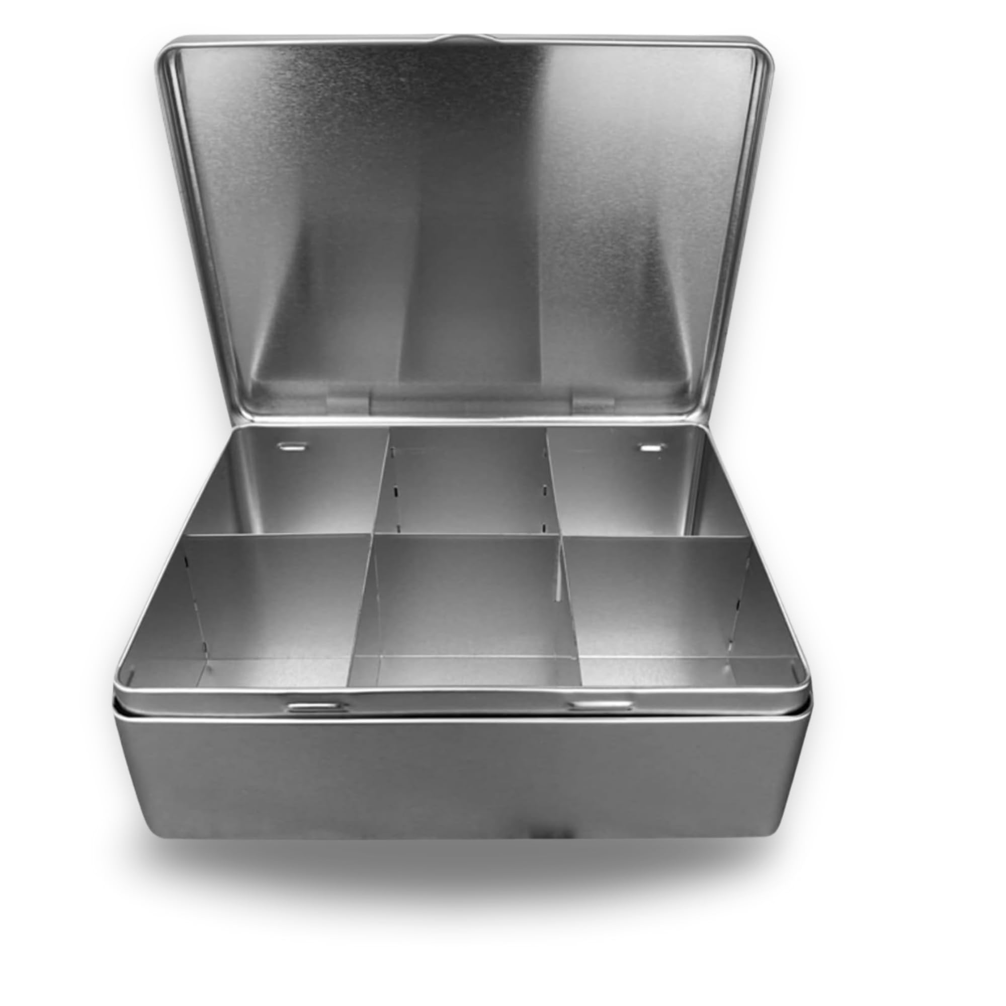 MediMuc Tea 6-sectie - platte theezakjesdoos, theedoos met scharnierdeksel - blank met 6 scheidingsvakken - afmetingen: (L x B x H): 20,3 x 15,7 x 6,8 cm