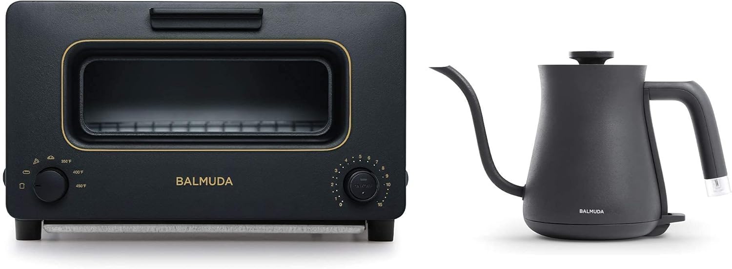 BALMUDA Combo Pack in Black | BALMUDA The Toaster &amp; BALMUDA The Kettle | Steam Toaster and Electric Gooseneck Kettle | Black Combo