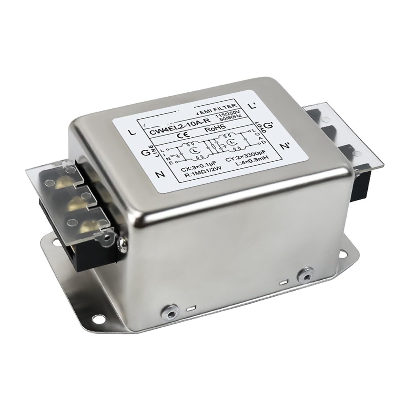 Single-Phase AC Power Filter CW3 CW4L2 10A 20A 30A-S/T AC220V Double-Stage Filtering(CW4EL2-10A -R 10A Terminal deskto)