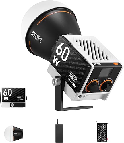 ZHIYUN Molus G60, luz de video bicolor, 10.58oz portátil 60W COB LED iluminación de salida continua, CRI96, TLCI97, control de aplicación Bluetooth,