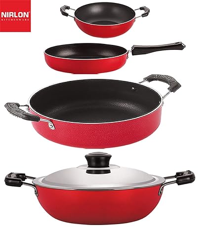 Nirlon Aluminium Non Stick Non Induction cookware Set of 4 Pieces (FP11_KD10_DKD(J)_CS24)