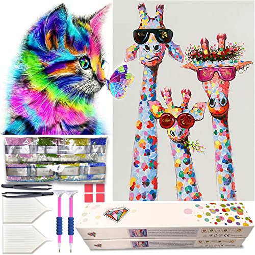 KEYRANKE® 2 Pezzi 5d Diamond Painting Bambini Kit Completo Diy Diamant Painting gatto Set, Passatempo Per Adulti Bambini daimon painting, Confezione regalo di aggiornamento gratuito