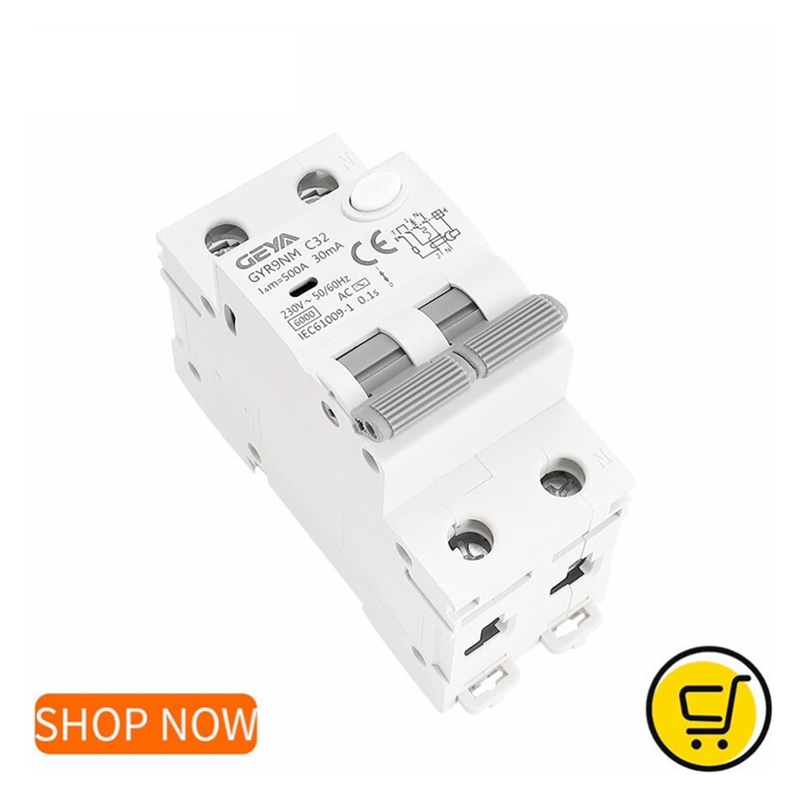 GYR9NM 230V 2P 4P Interruttore differenziale con Protezione da sovracorrente e cortocircuito su Guida DIN Max 40A(100mA,4P 32A)