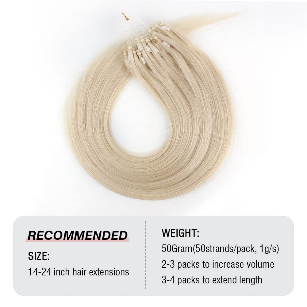 ABH AmazingBeauty Hair Micro Loop Hair Extensions 14 Inch Platinum Blonde Micro Links Hair Extensions Blonde Human Hair Extensions Microloop Hair for Women 50G 50S Pre Bonded Hair Extensions - Image 3