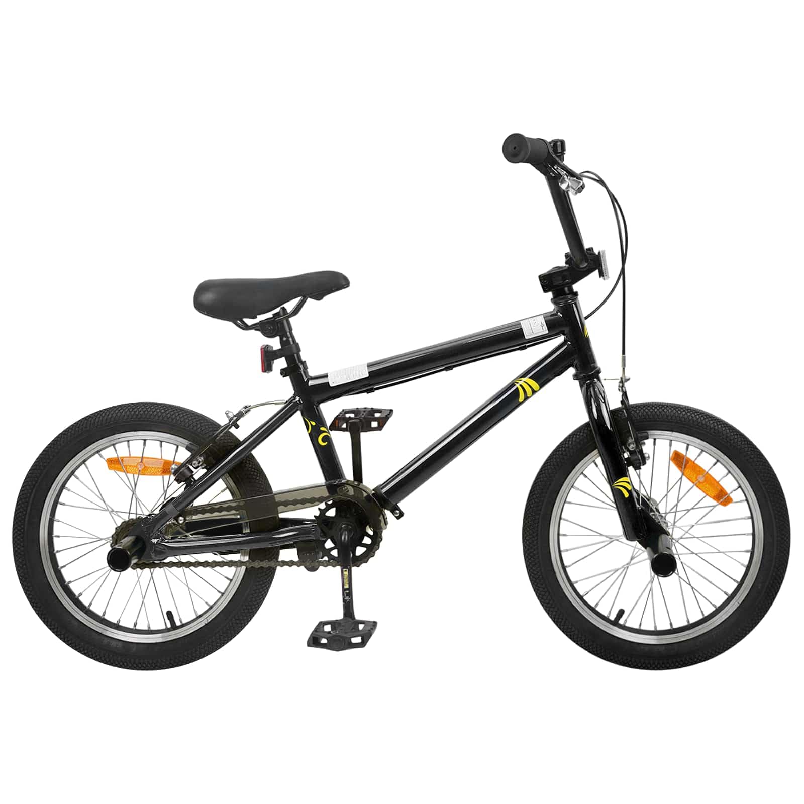 Vélo BMX pour enfant noir avec cadre en acier, selle et guidon réglables, freins à traction linéaire, adapté pour les loisirs, l'entraînement, la mobilité sur le terrain et la ville
