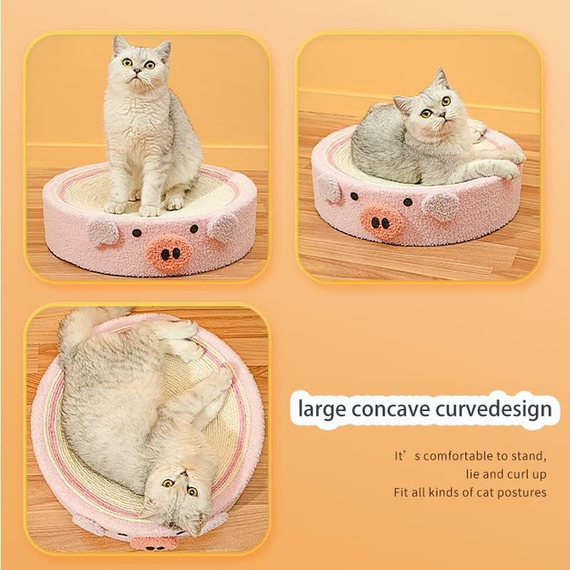 review Cat Scratcher/Cat Scratch Post Cute Pig Cat Scratcher Weave Round Cat Scratching Pad Indoor Grinding Claws Cats Training Toys Furniture Protection Cat Scratcher Post