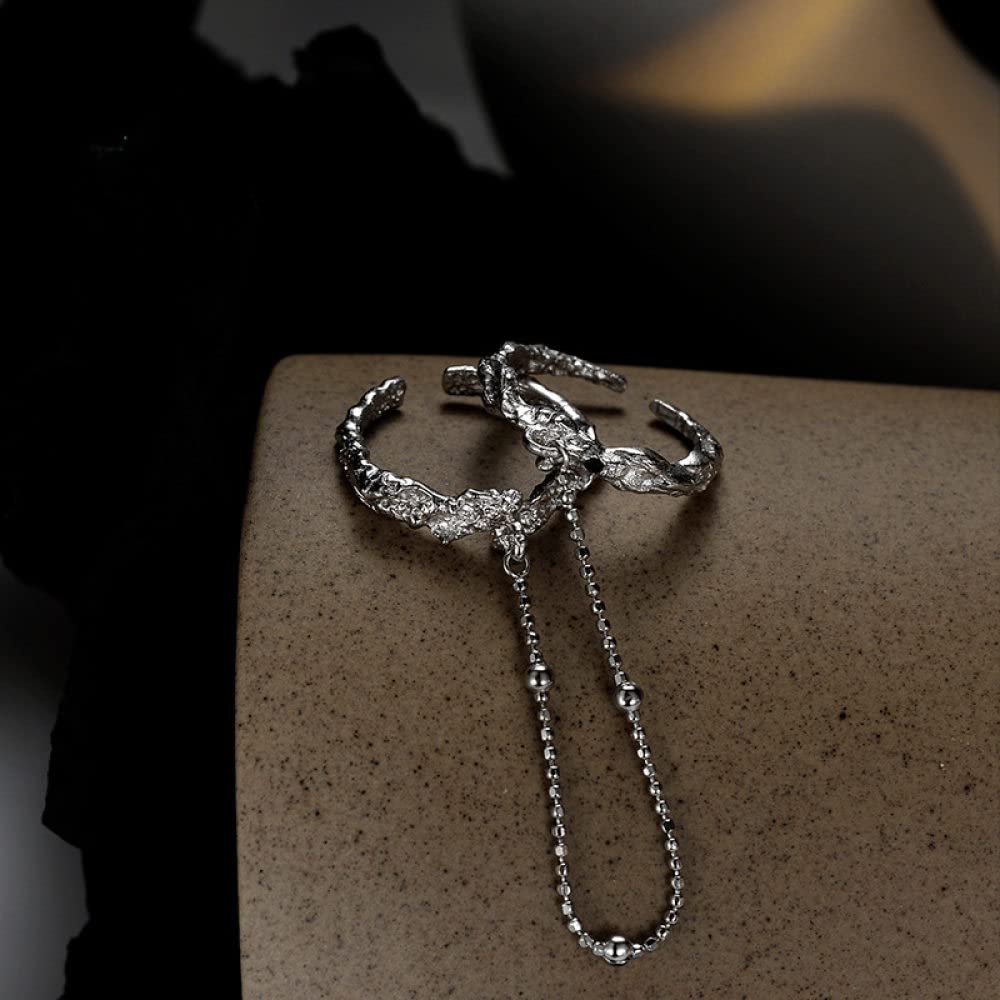 HGJH Ring Silber 925 Damen, 925 Sterling Silber Ringe Doppelring Die Kette Verstellbare Ringe Punk Retro Verstellbare Sterling Versprechen Ringe Geschenke Für Männer Mädchen Frau Ewigkeitsringe