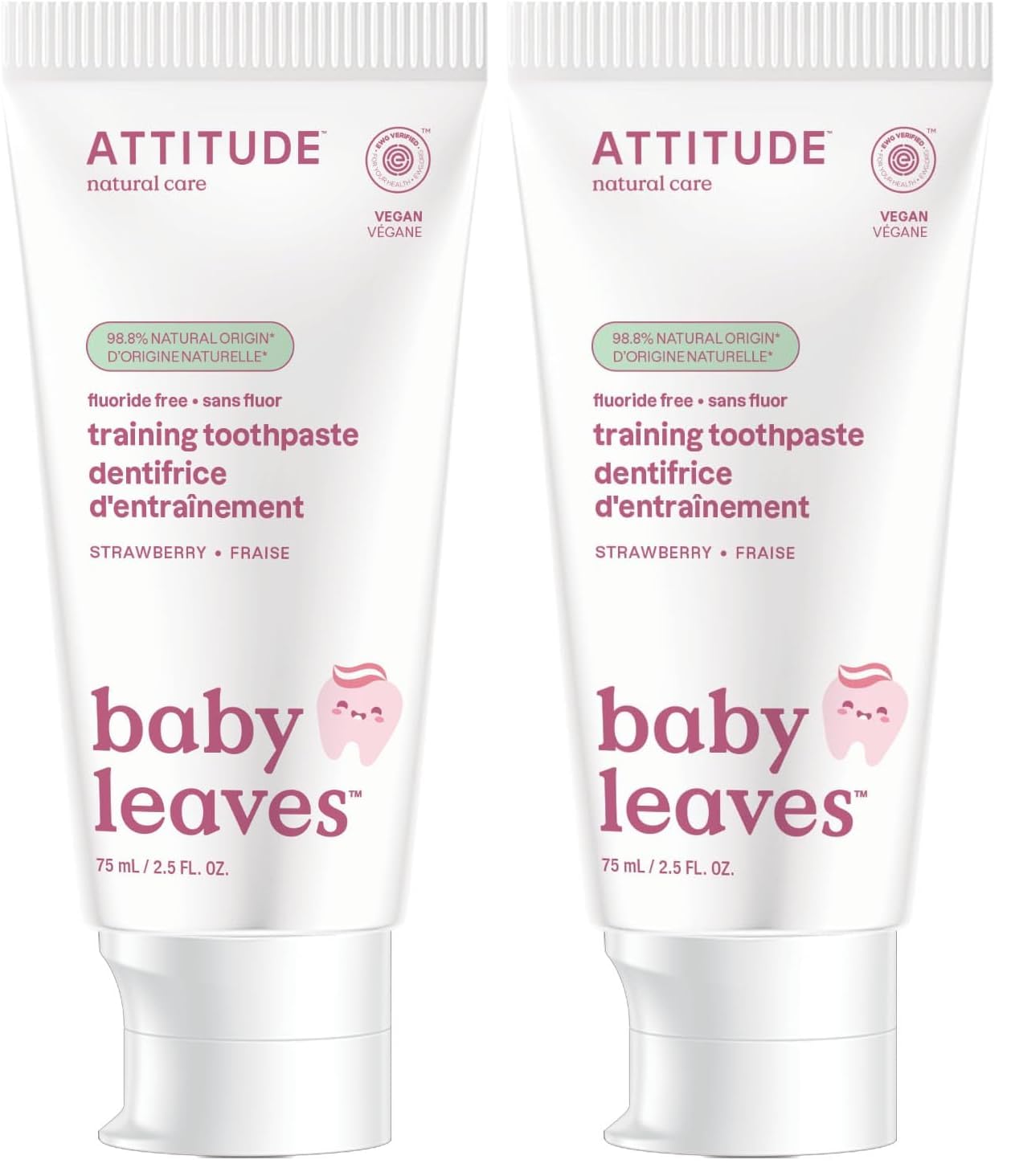 ATTITUDE Baby Child Fluoride-Free Training Toothpaste Natural Vegan EWG Top Scoring Strawberry 2 5 Oz 16721 Pack of