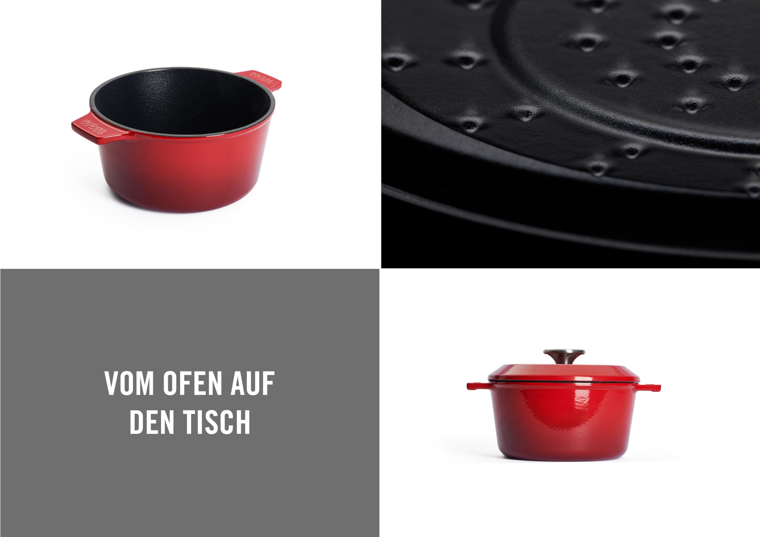 Woll Iron Gusseisen Topf mit Deckel und Silikongriffen - Induktiv -, Ø 20 cm - Brotbacktopf - Schmortopf - Geeignet für alle Herdarten, Eisenguss, backofenfest bis zu 250°, rot