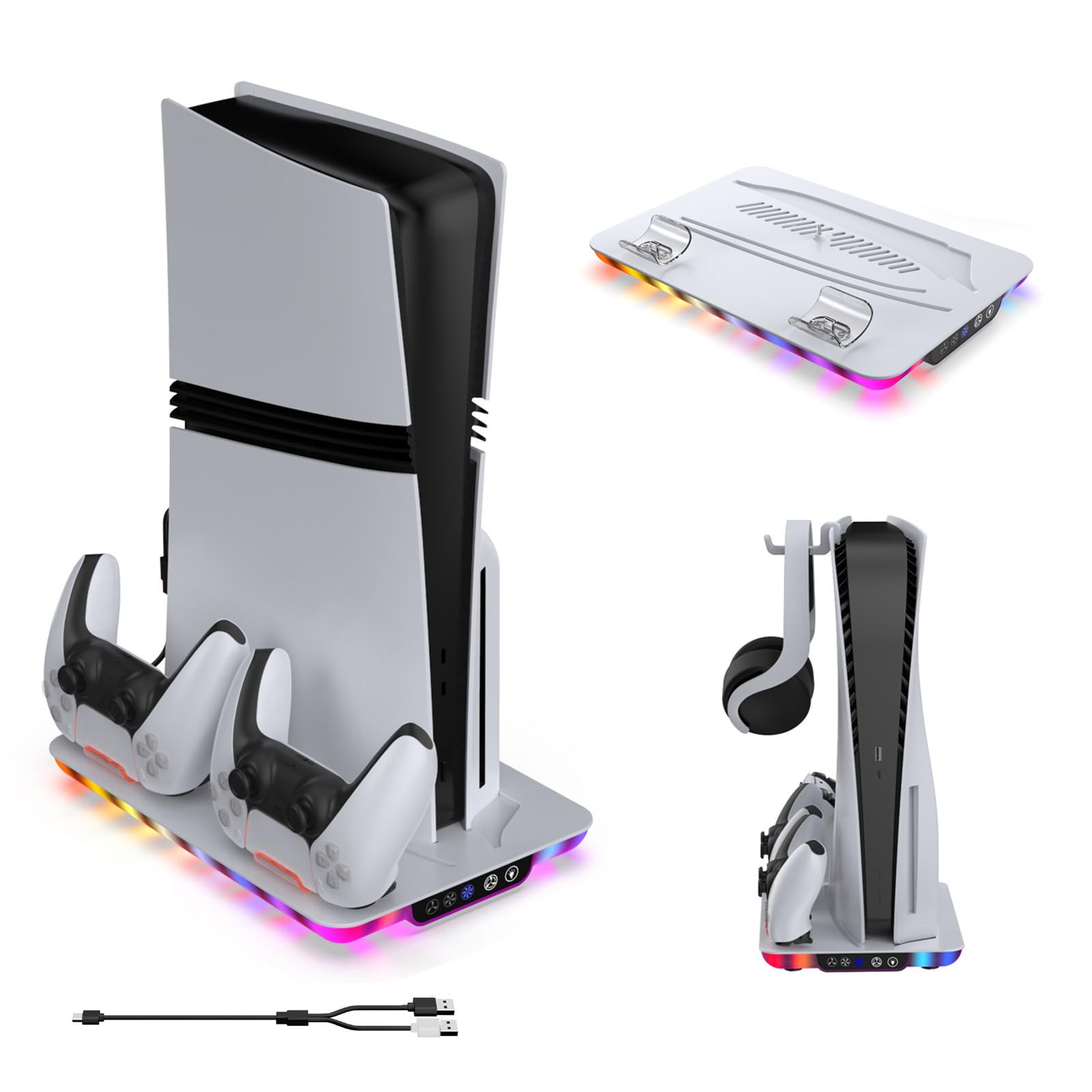 PS5 本体 ディスクドライブ搭載＋冷却ファン3段LED充電スタンド