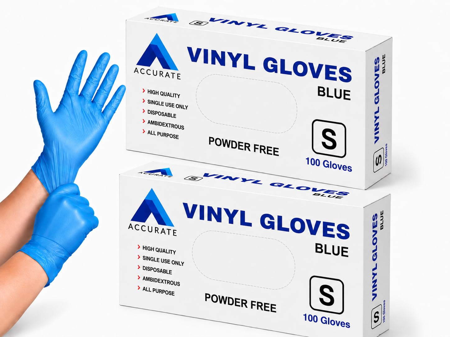 ACCURATE Blue Vinyl Gloves – 200 Pack Small | Powder Free & Latex Free Disposable Gloves | Food Safe, Extra Strong, Ambidextrous | Multi-Purpose for Catering, Cleaning, Medical & Beauty Use