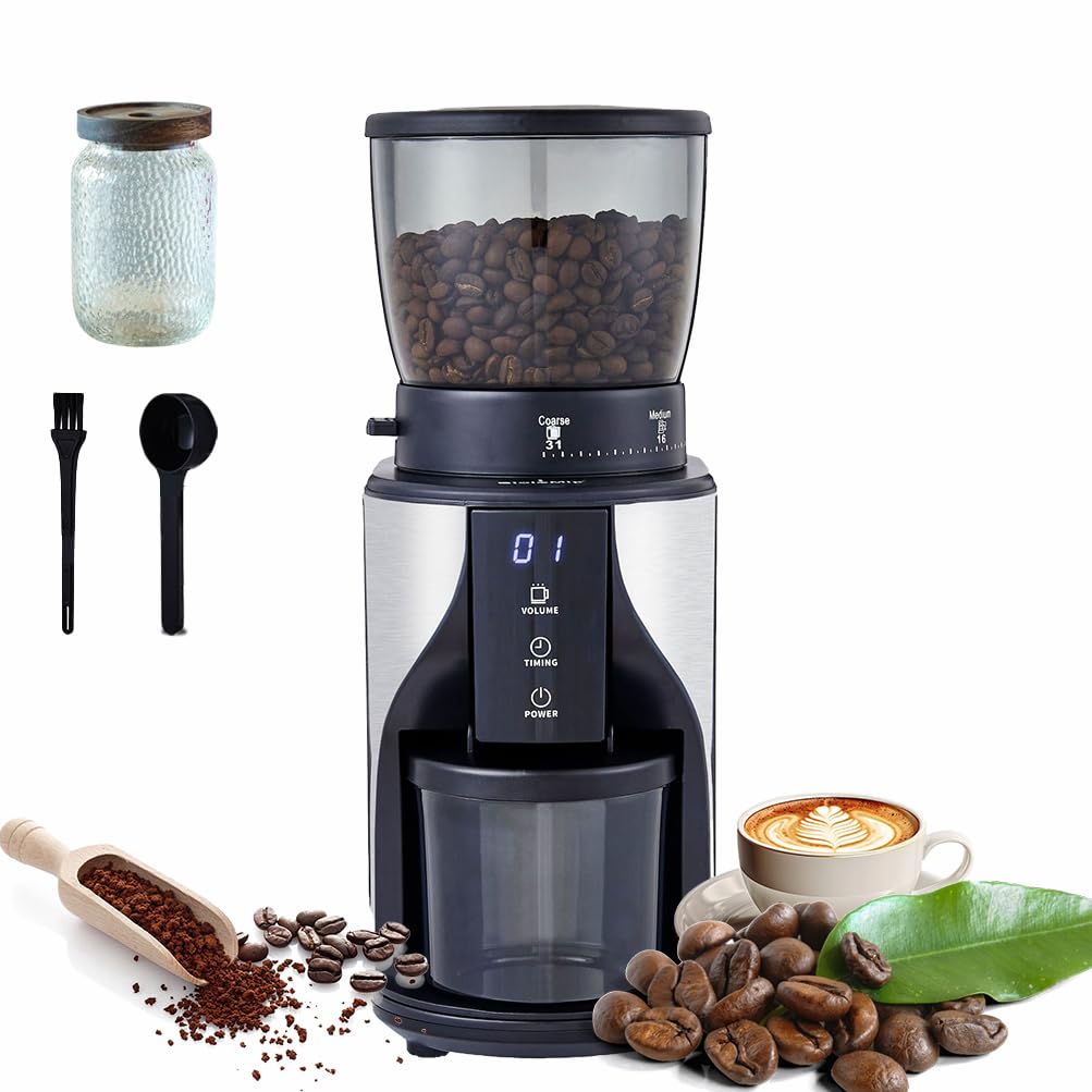 Molinillo de café eléctrico fresas cónicas, pantalla táctil grande 275 g, con 31 ajustes molienda, molinillo automático un solo botón, for goteo, moca y a mano