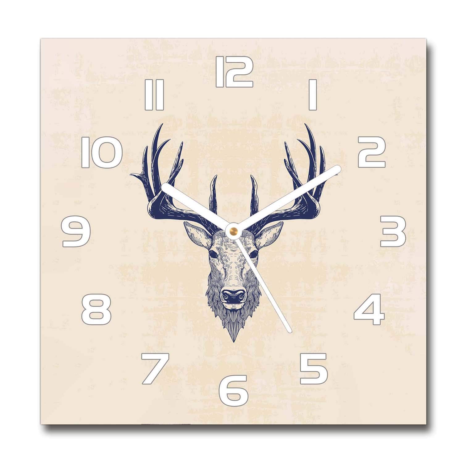Horloge en Verre 60x60cm Tulup - Cadran Carré Impression Cerf