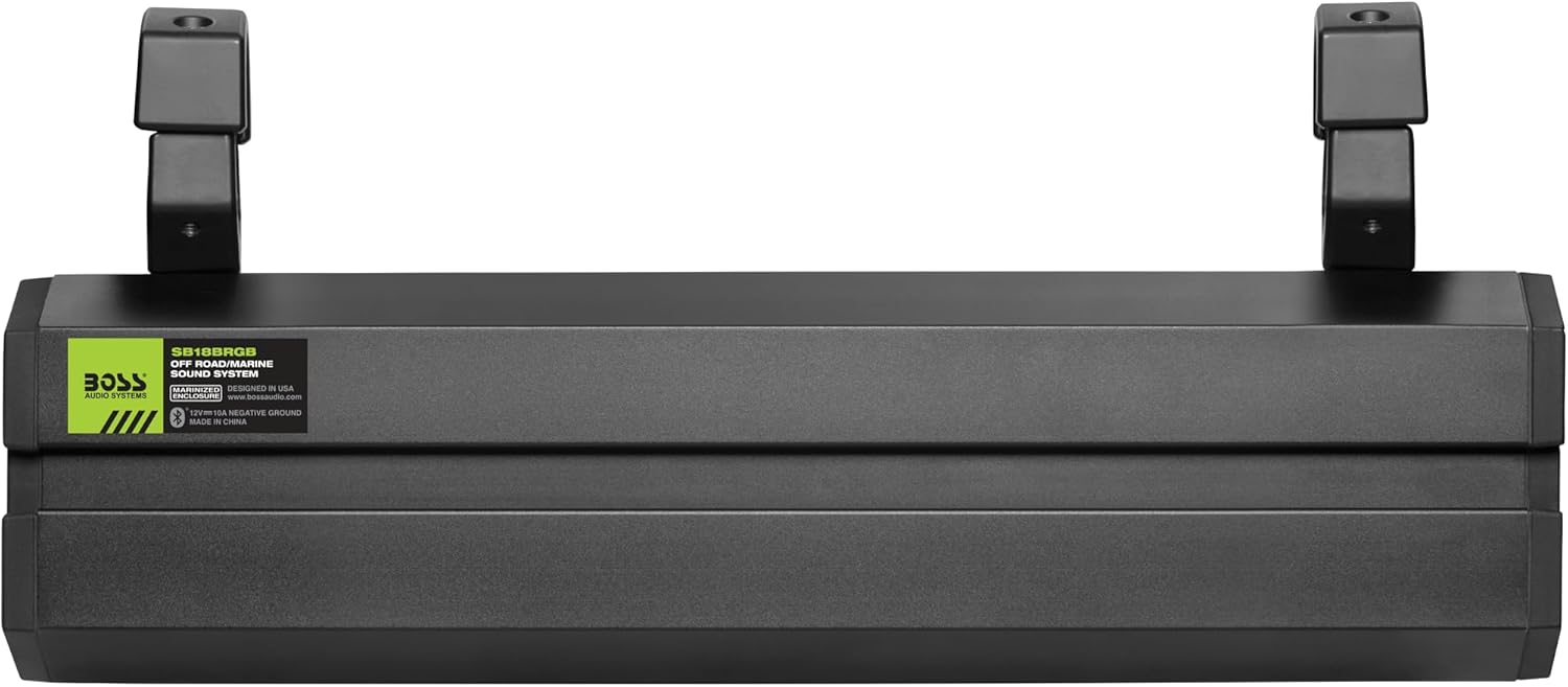Rear view of BOSS Audio SB18BRGB Sound Bar with product label