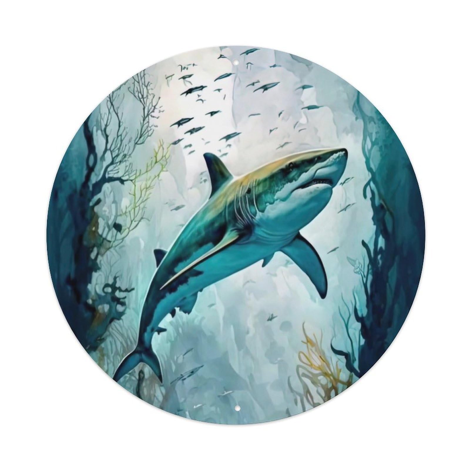 Animal Artwork Lonely Shark Vintage Metal Tin Sign Plaque Wall Decor for Cafe, Club Bar, Office, Garden Metal Poster 8x8Inch