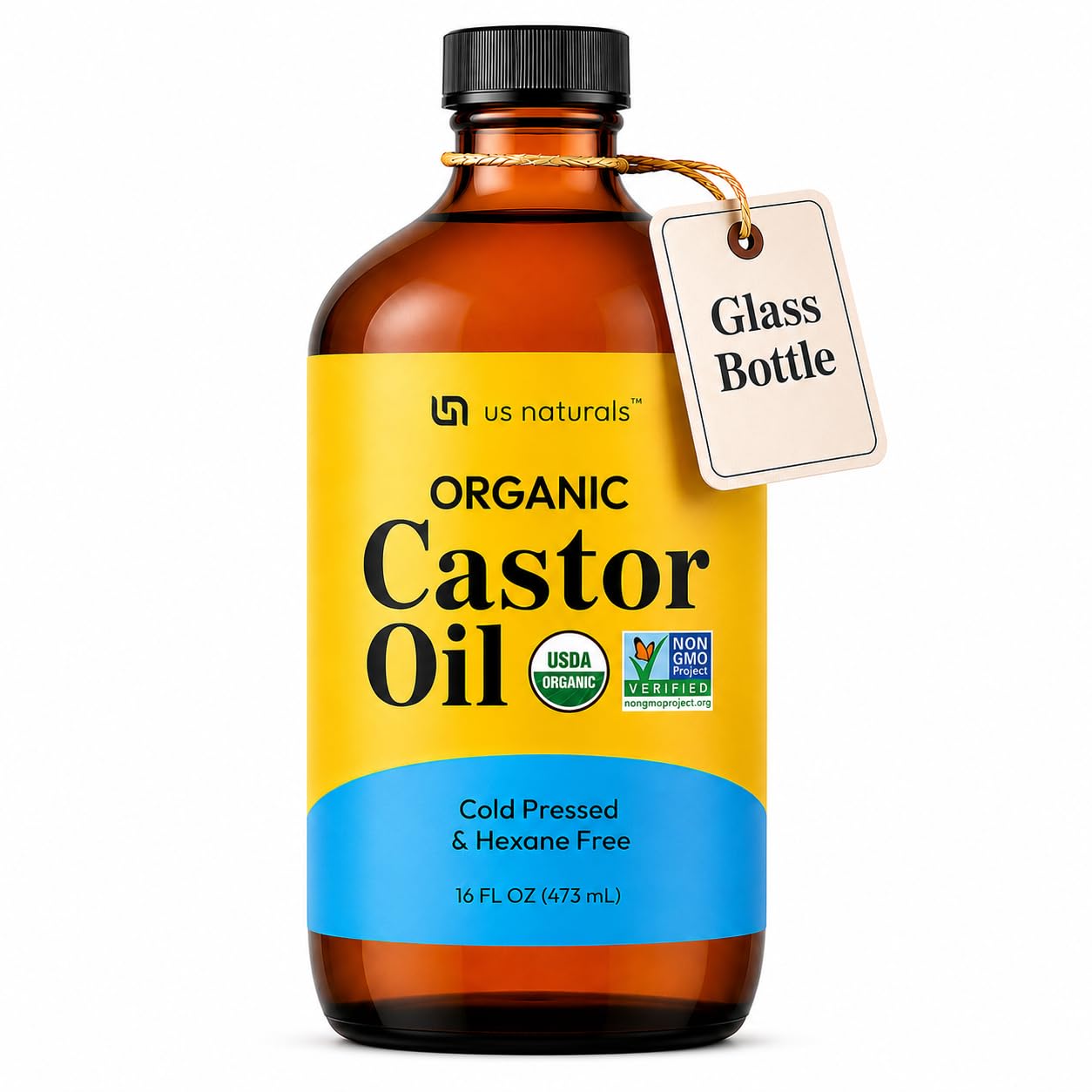 16oz Organic Castor Oil – Glass Bottle – USDA Certified Organic & Non-GMO – 100% Pure, Cold-pressed, Unrefined, Hexane-free – Premium Glow-Boosting Oil for Skin, Hair, Lashes, Nails & More