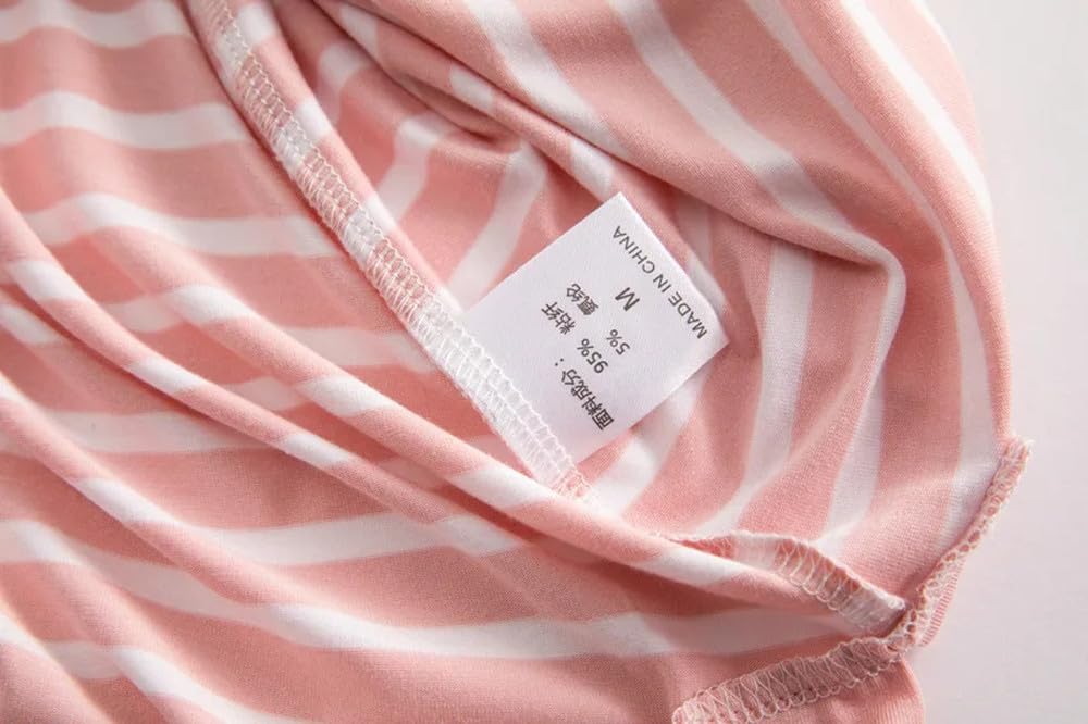 Camisón Para Mujer - Ropa De Dormir Holgada De Talla Grande Para Mujer, Vestido De Dormir A Rayas De Verano Para Mujer, Vestidos De Dormir Con Almohadilla En El Pecho De Manga Corta, Camisones De